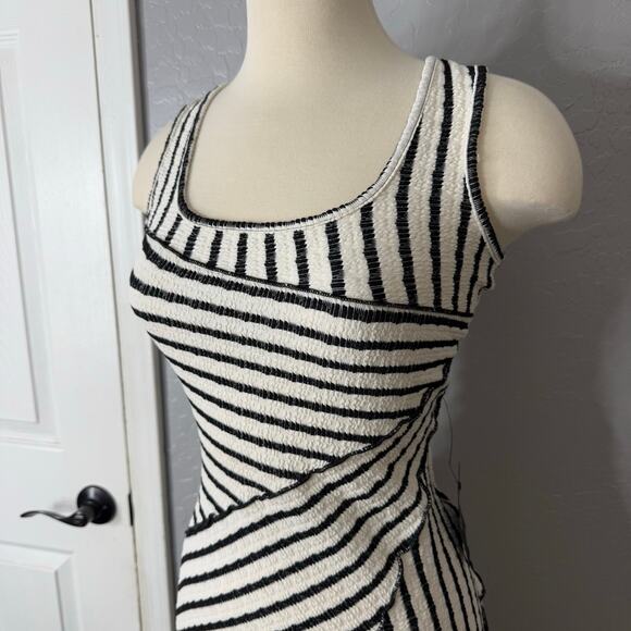 Lulus Constantly Trendy Ivory Striped Crinkle Bodycon Midi Dress, Small 2448291 - Picture 3 of 5